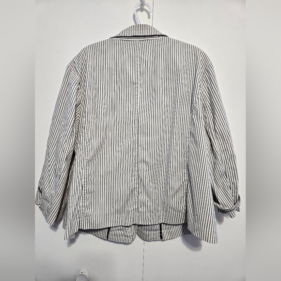 Talbots Women's Vintage Black & White Vertical Stripe Cotton Blazer Size 24W - Picture 8 of 8